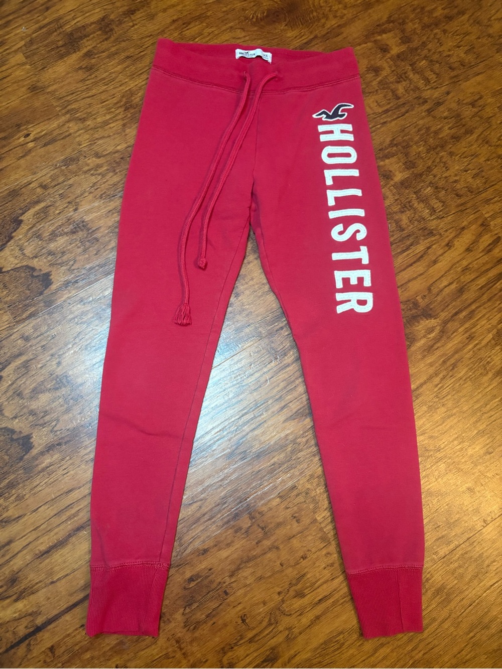 Hollister Red Joggers Vintage Vibe Y2K with White Vertical Logo